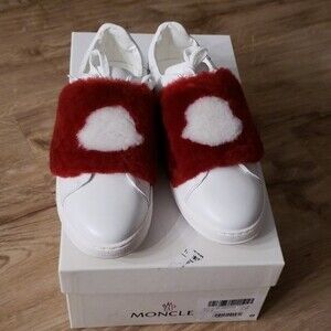 Moncler Logo White Leather Red Fur Feminine Quiet Luxury Preppy Sneakers Size 6